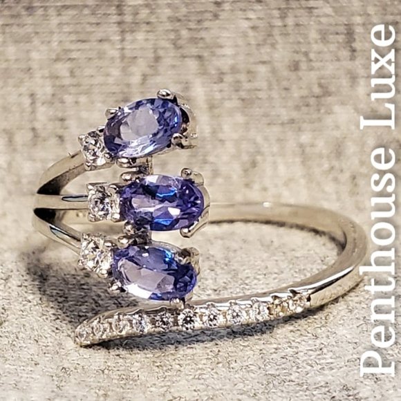 NATURAL Tanzanite Triple Stone Sterling Silver Ring - Picture 3 of 6